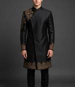 Black silk indo sherwani set for men's
