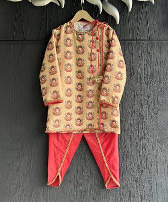 Gold printed cotton silk father son dhoti kurta combo set 3