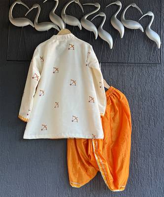 Ivory white printed cotton silk father son dhoti kurta combo set 2