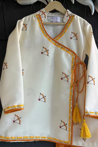 Ivory white printed cotton silk father son dhoti kurta combo set