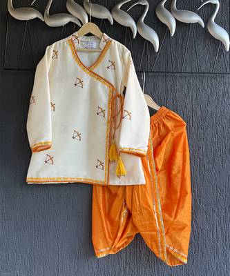 Ivory white printed cotton silk father son dhoti kurta combo set 4