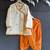 Ivory white printed cotton silk father son dhoti kurta combo set