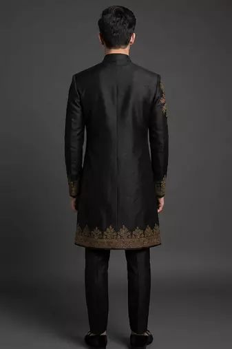 Black silk indo sherwani set for men's