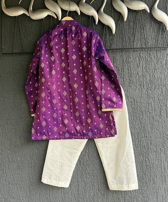 Magenta purple embroidered cotton silk father son kurta combo set 2