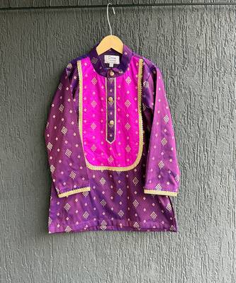 Magenta purple embroidered cotton silk father son kurta combo set 4