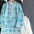 Sky blue floral printed cotton silk father son kurta combo set