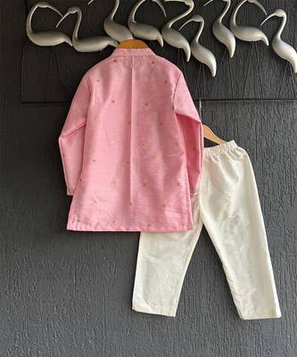Baby pink embroidered cotton silk father son kurta combo set 4