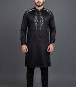Black silk kurta set for men's