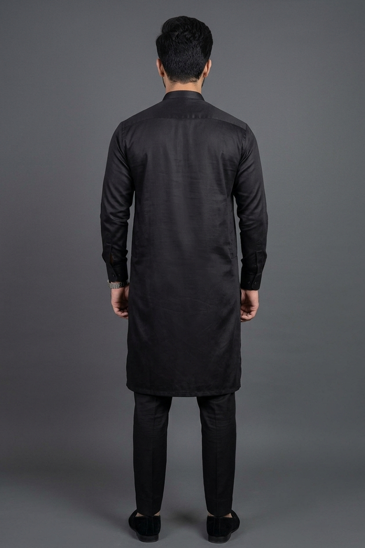 Black silk kurta set for men's