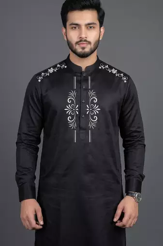 Black silk kurta set for men's