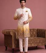 Men multicolor embroidered satin indo western for men