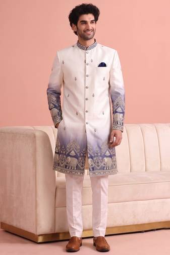 Men multicolor embroidered satin indo western for men