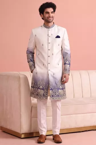 Men multicolor embroidered satin indo western for men