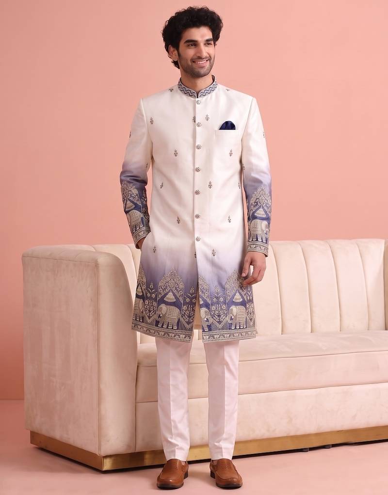 Men multicolor embroidered satin indo western for men