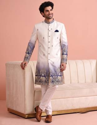 Men multicolor embroidered satin indo western for men 2