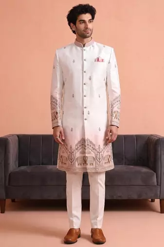 Men multicolor embroidered satin indo western for men