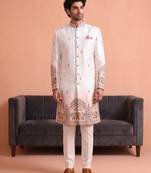 Men multicolor embroidered satin indo western for men