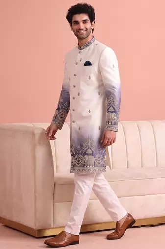 Men multicolor embroidered satin indo western for men