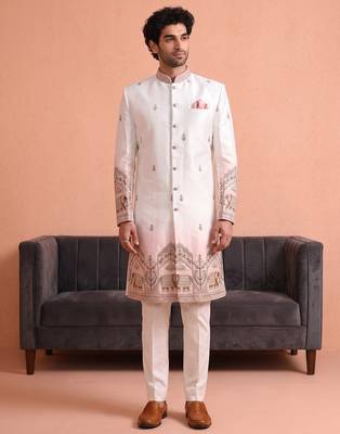 Men multicolor embroidered satin indo western for men 2