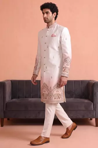 Men multicolor embroidered satin indo western for men