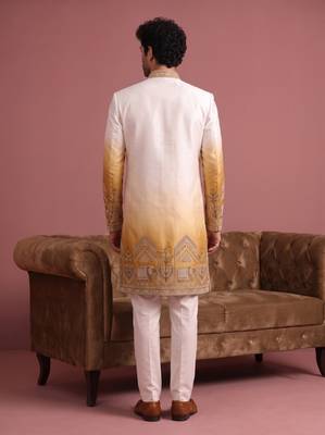 Men multicolor embroidered satin indo western for men 5