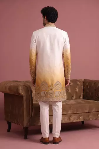 Men multicolor embroidered satin indo western for men