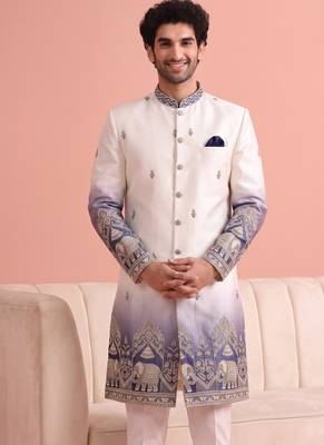 Men multicolor embroidered satin indo western for men 4