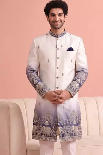 Men multicolor embroidered satin indo western for men