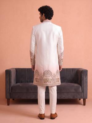 Men multicolor embroidered satin indo western for men 4