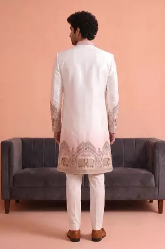 Men multicolor embroidered satin indo western for men