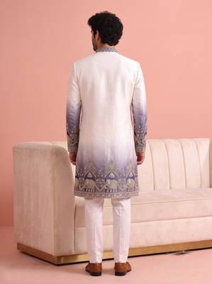 Men multicolor embroidered satin indo western for men 5