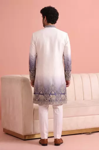 Men multicolor embroidered satin indo western for men