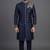 Navy blue silk indo sherwani set for men's
