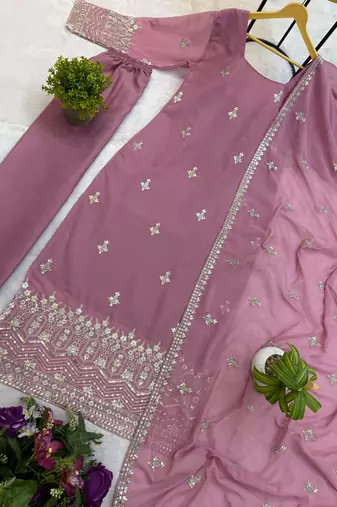 Women's Beautiful Embroidery Work Faux Georgette Fabric Straight Kurta Pant and Dupatta Set