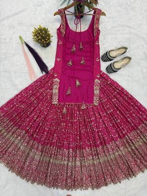 Rani pink embroidery chinnon silk blend  sharara suit set 6