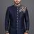 Navy blue silk indo sherwani set for men's