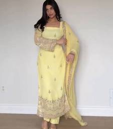 Embroidered Faux Georgette Straight Kurta Pant and Dupatta Set