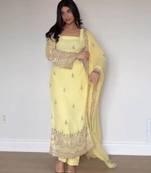 Embroidered Faux Georgette Straight Kurta Pant and Dupatta Set
