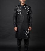 Black silk kurta set for men's