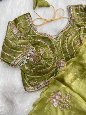 Olive Color beads and sequence work sartin saree 3