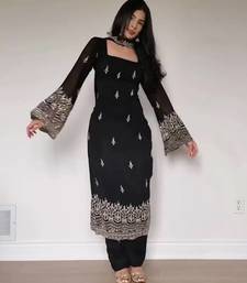 Embroidered Faux Georgette Straight Kurta Pant and Dupatta Set