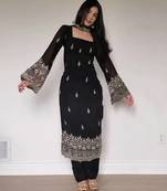 Embroidered Faux Georgette Straight Kurta Pant and Dupatta Set