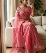 Pink Color beads and sequence work sartin saree