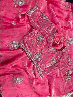 Pink Color beads and sequence work sartin saree 5
