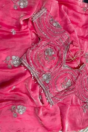 Pink Color beads and sequence work sartin saree