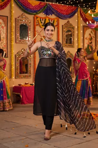 Black mirror work navratri dress for women