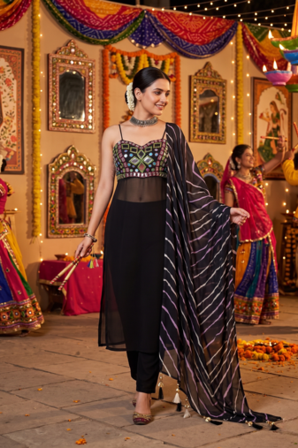 Black mirror work navratri dress for women
