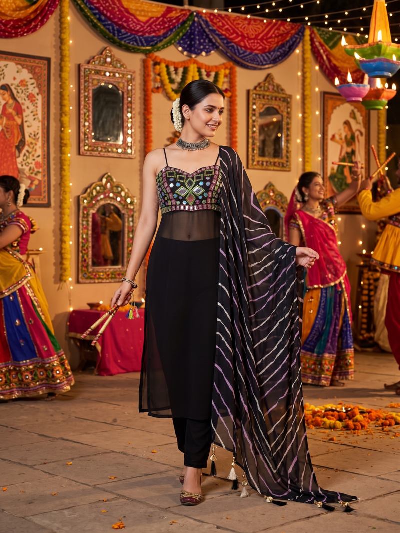 Black mirror work navratri dress for women