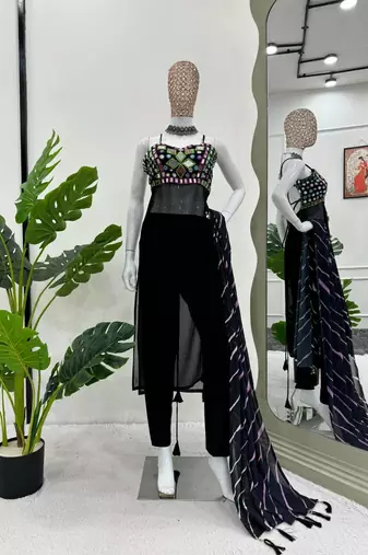 Black mirror work navratri dress for women