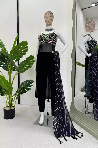 Black mirror work navratri dress for women